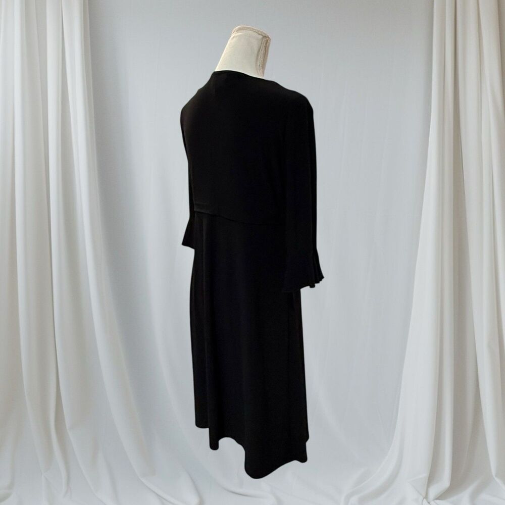 Jessica Howard Petite Vintage Black V-Neck Midi Dress 12P Bell Sleeve 90s - Picture 5 of 11